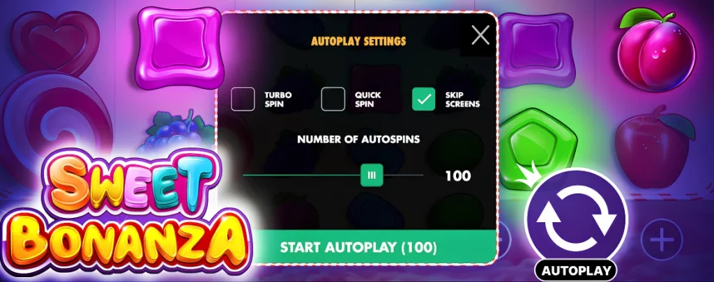 Autospins settings in Sweet Bonanza with a choice of options