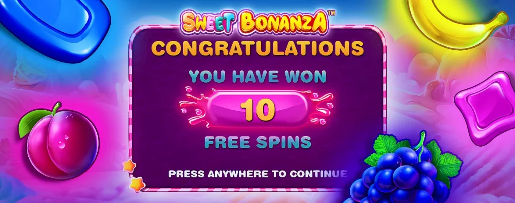 Win 10 free spins in Sweet Bonanza slot