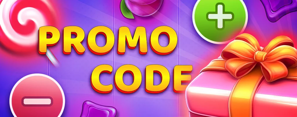 Promo code in the background of Sweet Bonanza slot elements