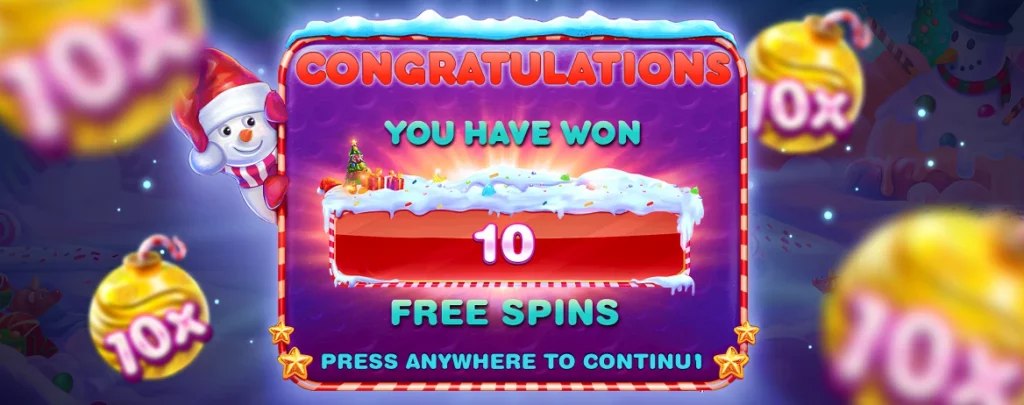 Sweet Bonanza Xmas free spins win screen