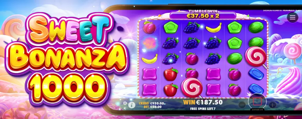 Sweet Bonanza 1000 - gameplay and slot logo