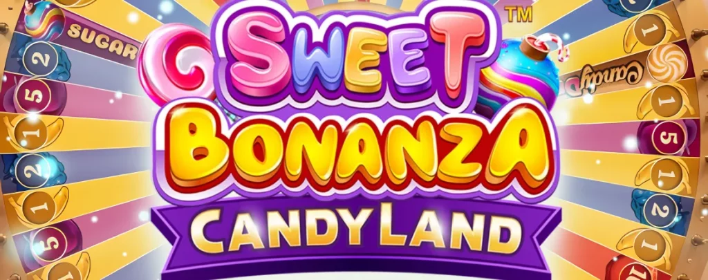 sweet bonanza candyland - logo on the background of the game wheel